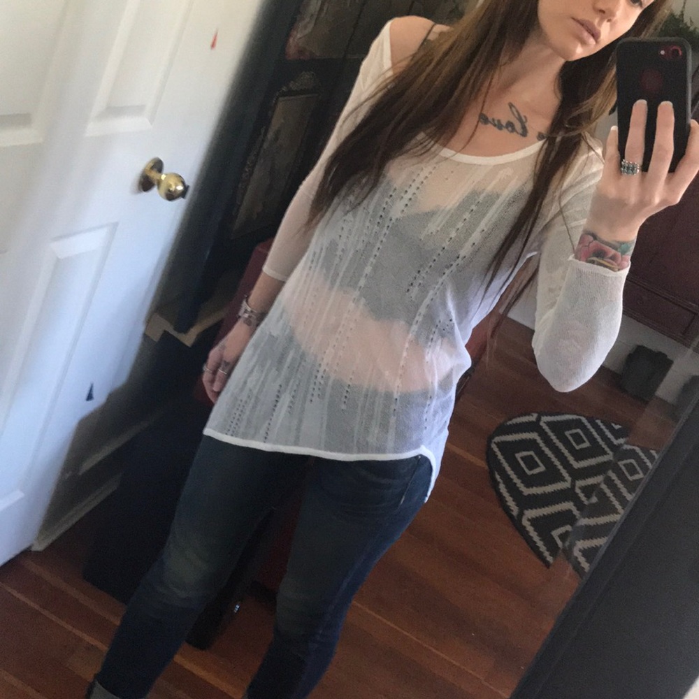 Helmut Lang Asymmetrical Sheer Knit Top